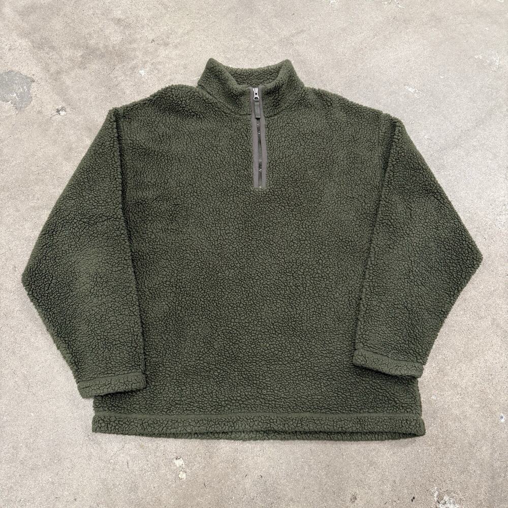 Vintage GAP Deep Pile 1/4 Zip Pullover Green Fleece Mock Neck Large Men’s